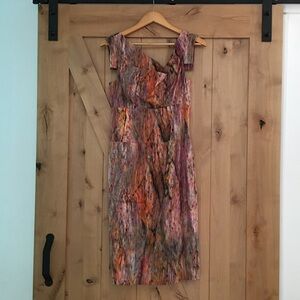 BLACK HALO Asymmetrical Sheath Dress Size 4 Watercolor Abstract